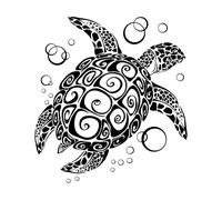 Tortue de dessin animé pour bébé, salle de bain, fond marin, bulles d'océan, animal tortue Stickers muraux en PVC 36x39.2cm Stickers pour vitres Noir