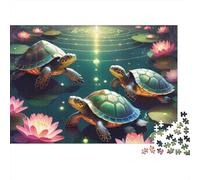 Tortue de l'étang Puzzle 1000 Pièces Papier pour Adultes Scène étang nénuphars Relaxation Décoration Intérieure Cadeau Plaisir en Famille 70x50cm/1000pcs