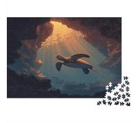 Tortue de mer 1000pcs (75x50cm) Puzzle pour Adultes - Baignade près d'un cratère volcanique en Haute mer,Jouet De DIY