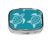 Tortue de mer au style dessin au trait, pilulier méta à 2 compartiments, organiseur portable