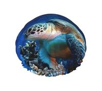 Tortue de mer avec poissons, multi-scènes et multi-usages bonnet de douche spa double couche imperméable et bonnet de cuisine, adapté pour les adultes, les enfants, les hommes et les femmes.