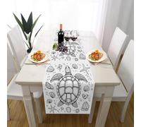 Tortue de Mer Coquille Chemin de Table Lavable Facile d'entretien, Animaux Marins Étoile de Mer Chemin de Table pour Décorations de Table Anniversaire Armoires Dîner Cuisine Fête Mariage 30 x 100 cm