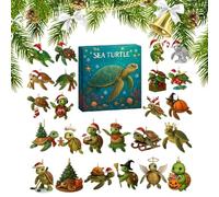 Tortue de mer de l'Avent - Décoration acrylique 2D 24 jours | Calendrier compte à rebours avec pendentif Tu-rtle de mer pour arbres de Noël | Décoration de tortue Se-a pour adultes et