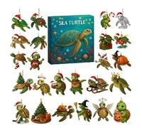 Tortue de mer de l'Avent Noël 24 jours Décorations acryliques 2D suspendues calendrier compte à rebours Tortues marines 2025 pour miroir rétroviseur adultes remplis de Noël
