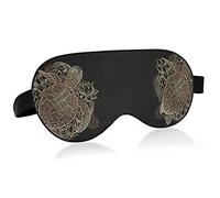 Tortue de mer dessinée à la main dorée Fleurs de lotus sur des masques pour les yeux noirs Blocs de couverture Masque de sommeil léger Couverture d'abat-jour Bandeau relaxant pour les yeux avec sangle