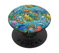 Tortue de mer et Dauphins, comme l'océan PopSockets PopGrip Adhésif