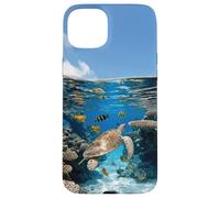 Tortue de mer et Poissons tropicaux : Illustration sous-Marine au Toucher réaliste Coque pour iPhone 15 Plus