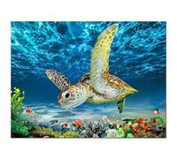 Tortue De Mer Murale Art Affiche Peinture Toile Tableau Natation sous L'OcéAn Bleu Moderne Salle De Bain Decoration Paysage Marin Cuisine Corail Tableaux sans Cadre 60x80cm