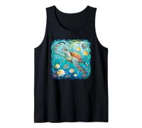 Tortue de mer nageant avec des poissons tropicaux Ocean Reef Art Débardeur