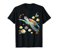 Tortue de mer nageant avec des poissons tropicaux Ocean Reef Art T-Shirt