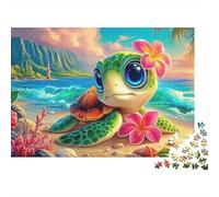 Tortue de Mer Plage Puzzle 1000 Pièces Papier pour Adultes Scène Océan Jeu de Puzzle 1000 Pièces Détente Cadeau 52x38cm/1000pcs
