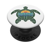 Tortue de mer rétro Coucher de Soleil Vieilli océan Vagues Plage PopSockets PopGrip Adhésif