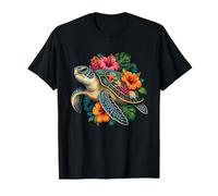 Tortue de mer Tropicale avec Hibiscus et Corail T-Shirt