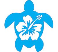 Tortue hibiscus autocollant sticker fleurs logo689 (Bleu, 8 cm)
