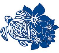 Tortue hibiscus autocollant stickers 8 - Taille : 4 cm - Couleur : bleu foncé