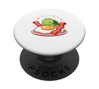 Tortue Kawaii sur Oeuf Au Plat Et Bacon Coeurs PopSockets PopGrip Adhésif
