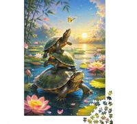 Tortue Lotus Coucher Puzzle, 1000 Pièces pour Adultes Jeu Difficile | 70x50cm Carton, Exercice Mental, Finition Surface Lisse, Amateurs D'art, Interaction Familiale