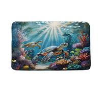 Tortue Marine, Monde sous-Marin, Animaux Marins, Corail, Poissons Tropicaux, Aquarelle Bleue Tapis De Bain Absorbant Paillasson Intérieur Antidérapant Welcome Paillassons pour Salon 40X60Cm