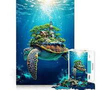 Tortue Marine transportant Une île sur sa Carapace Puzzle de 1000 pièces Monde sous-Marin Jouet Intelligent et Amusant Bords Lisses pour Les fêtes (50x75cm)