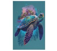 Tortue Mignonne 1000 Pièces Puzzle en Bois pour Adultes Enfants, Puzzles Impossible, Jeu D'adresse pour Toute La Famille, 78×53cm