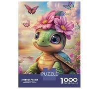 Tortue Mignonne avec des Fleurs 1000 Pièces Coffret Puzzle Puzzle Premium Carton Solide - Ultra Dur Couples, Top Noté, Cadeau Noël Parfait pour Tout Le Monde 52x38cm/1000pcs