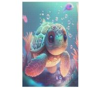 Tortue Mignonne Puzzles en Bois 1000 Pièces pour Adultes, Matériaux Recyclables De Qualité Supérieure Puzzle, Jeu en Famille, （78×53cm）