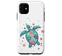 Tortue mosaïque - Amour marin coloré et cœurs floraux Coque pour iPhone 11