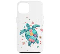 Tortue mosaïque - Amour marin coloré et cœurs floraux Coque pour iPhone 13