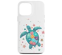 Tortue mosaïque - Amour marin coloré et cœurs floraux Coque pour iPhone 13 Pro Max
