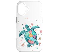 Tortue mosaïque - Amour marin coloré et cœurs floraux Coque pour iPhone 16