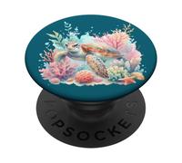 Tortue océanique entourée d'une scène de Corail PopSockets PopGrip Adhésif