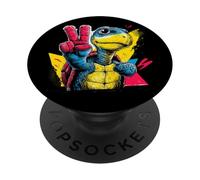 Tortue Peace Sign Retro Pop Personnage Graphique Art Geste PopSockets PopGrip Adhésif