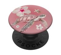 Tortue Rose été Hibiscus Fleur océan Plage Mignon ombré PopSockets PopGrip Adhésif
