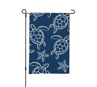 Tortue sur fond bleu, drapeau de jardin d'été double face de 12 x 18 pouces pour l'extérieur