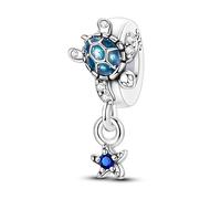 Tortue tenant la breloque d'espacement de prise d'étoile, véritable breloque de perles en argent sterling 925, compatible avec pour bracelet pandora
