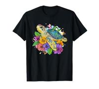 Tortue vibrante avec éclaboussures de fleurs T-Shirt