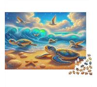 Tortues dans Les Vagues Océaniques, Puzzle 1000 pièces, Vie Marine, capacités cognitives, Concentration, Carton Premium pour Adolescents, idée Cadeau, 70x50cm