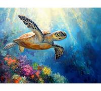 Tortues de Mer Diamond Painting Adulte, 5D Animaux Broderie Diamant Painting Kit Complet, DIY Broderie Diamant Point de Croix Cristal Painting pour Tableau Decoration Murale, 100x135cm, Model 999