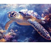 Tortues De Mer Diamond Painting Adulte Grand Format, Diamond Painting Animal Peinture Diamant 5D Crystal Art Activite Manuelle Art Set Broderie Point de Croix, Decoration Maison 70 x 50 cm -lsy25010JR