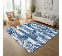 Tortues de mer et vie Marine Tapis pour Chambre 180x240cm Tapis Antidérapant Rayures Coquillages et Étoiles de Mer Doux au Toucher Décoration pour Salon, Cuisine, Lavable en Machine Descente de Lit