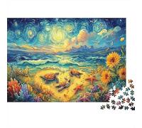 Tortues de mer étoilées Puzzle 1000 Pièces, Plage de Tortues de mer Nuit étoilée, Jeu éducatif, défi, activité familiale, Cadeau de Voyage, 52x38cm
