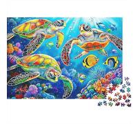 Tortues Marines couleurées Puzzles pour Adultes 1000 pièces PuzzlesArt de Groupe de Tortues Marines pour Adultes Défi éducatif Activité Amusante à la Maison Décoration Magnifique Puzzle38x26cm/1000pc
