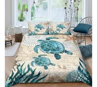 Tortues Marines Parure De Lit Housse De Couette en Microfibre + Taies D'oreillers, 3D Imprimé De Art Vintage océanique Sets De, pour Filles Garçon Super King（260x220cm）