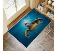 Tortues Mer Paillasson Intérieur Tapis 45 X 75 Cm Entrée Intérieur,Antidérapant,Absorbant,Tapis pour Entrée,Lavable,Cuisine,Salle De Bain-Bleu Animaux des Fonds Marins