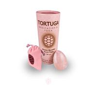 TORTUGA MEDITATION & YOGA - Oeuf de Yoni quartz rose naturel - Perforé - Taille moyenne (40 x 26 mm) - Exercices KEGEL - Accessoires : sac en tissu, corde, brosse nettoyante et instructions