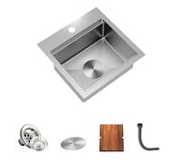 TORVA Évier de bar de cuisine, 38,1 x 38,1 cm, évier de cuisine en acier inoxydable de calibre 16 à montage sur le dessus avec planche à découper - Barre profonde de 15,2 cm
