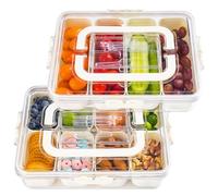 Torven Lot de 2 Boîtes Repas Compartimentées (8 & 4 Cases) avec Couvercle, Poignée et Fourchettes Incluses | Rangement Snack Portable pour Fruits, Légumes, Biscuits, Noix, Desserts