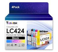 Torvon LC424 Cartouches d'encre Compatible pour Cartouche Brother LC424 LC424 LC424VAL pour Brother Cartouche DCP-J1200WE DCP-J1200W (Paquet de 4, LC424BK LC424C LC424M LC424Y)