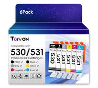 Torvon PGI 530 531 XXL Cartouches Compatible pour Canon 530 531 Cartouches d'encre PGI-530 CLI-531 pour Canon PIXMA TS8750 TS8751 (1 PGBK,1 Noir,1 Cyan,1 Magenta,1 Jaune,1 Gray, 6-Pack)
