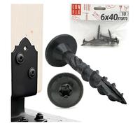 Torx Lot de 10 vis pour support de poteau, 6 x 40 mm, à tête plate, galvanisées, noires, à tête plate, pour connecteurs Lun Fix - Auto-taraudeuses et protégées contre la rouille